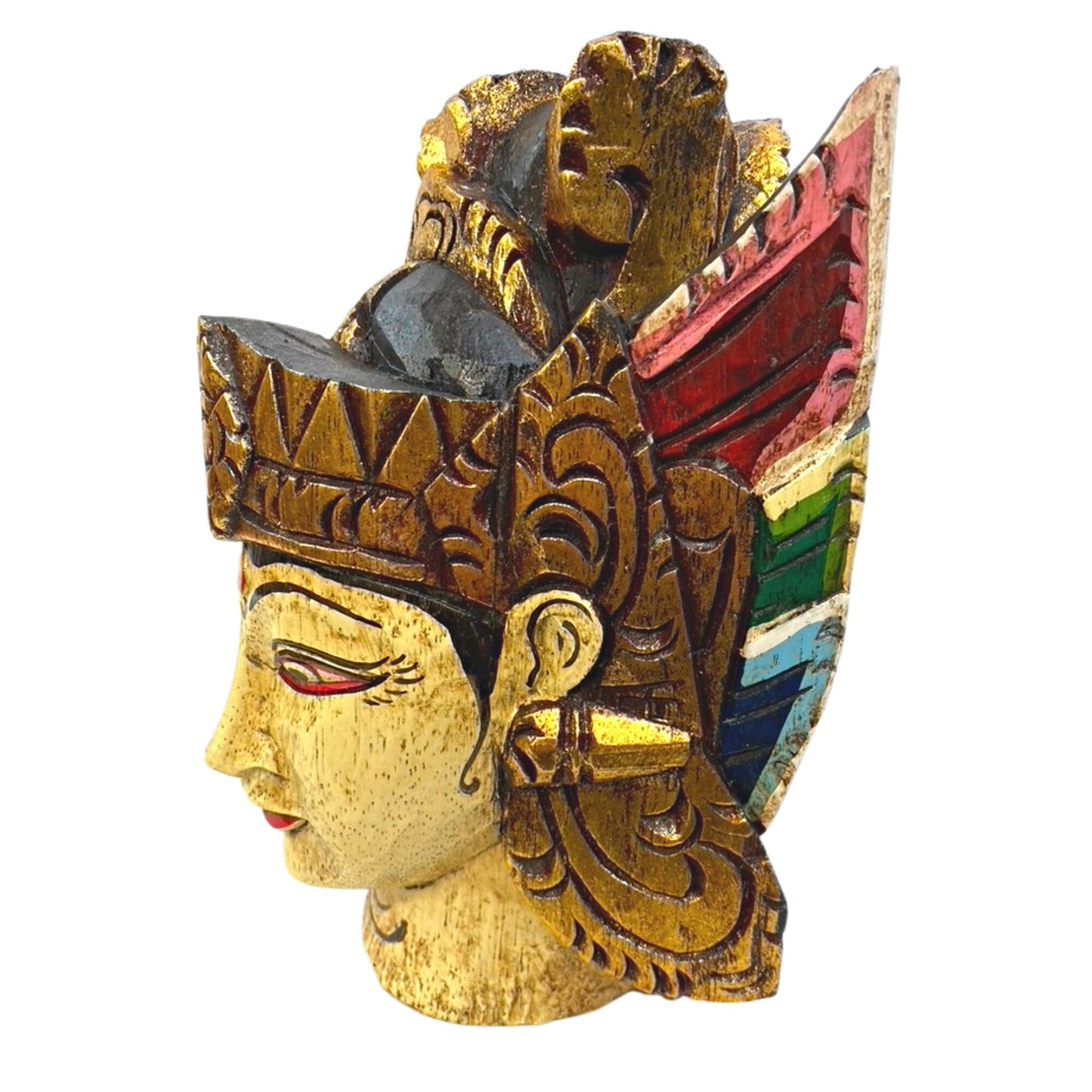 Dewi Sita Goddess Mask Ramayana Wall art carved wood Balinese Folk Art - Acadia World Traders