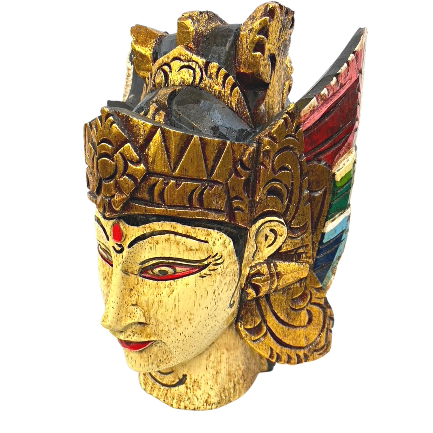 Dewi Sita Goddess Mask Ramayana Wall art carved wood Balinese Folk Art - Acadia World Traders