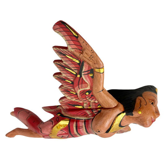 Flying Winged Dewi Sri Goddess Mobile Spiritchaser Crib Angel Balinese Folk art Carved Wood Bali art red 8"