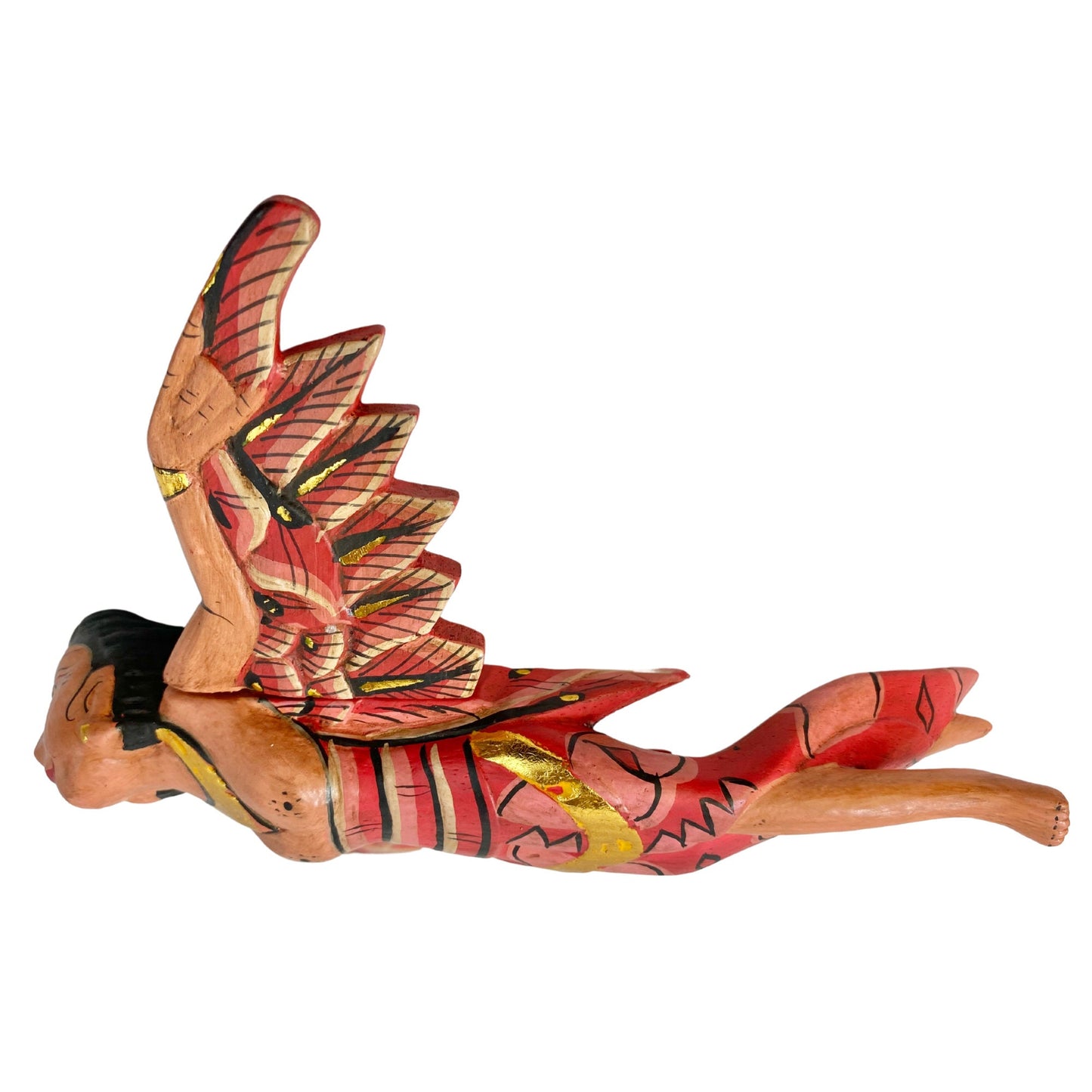 Flying Winged Dewi Sri Goddess Mobile Spiritchaser Crib Angel Balinese Folk art Carved Wood Bali art red 8"