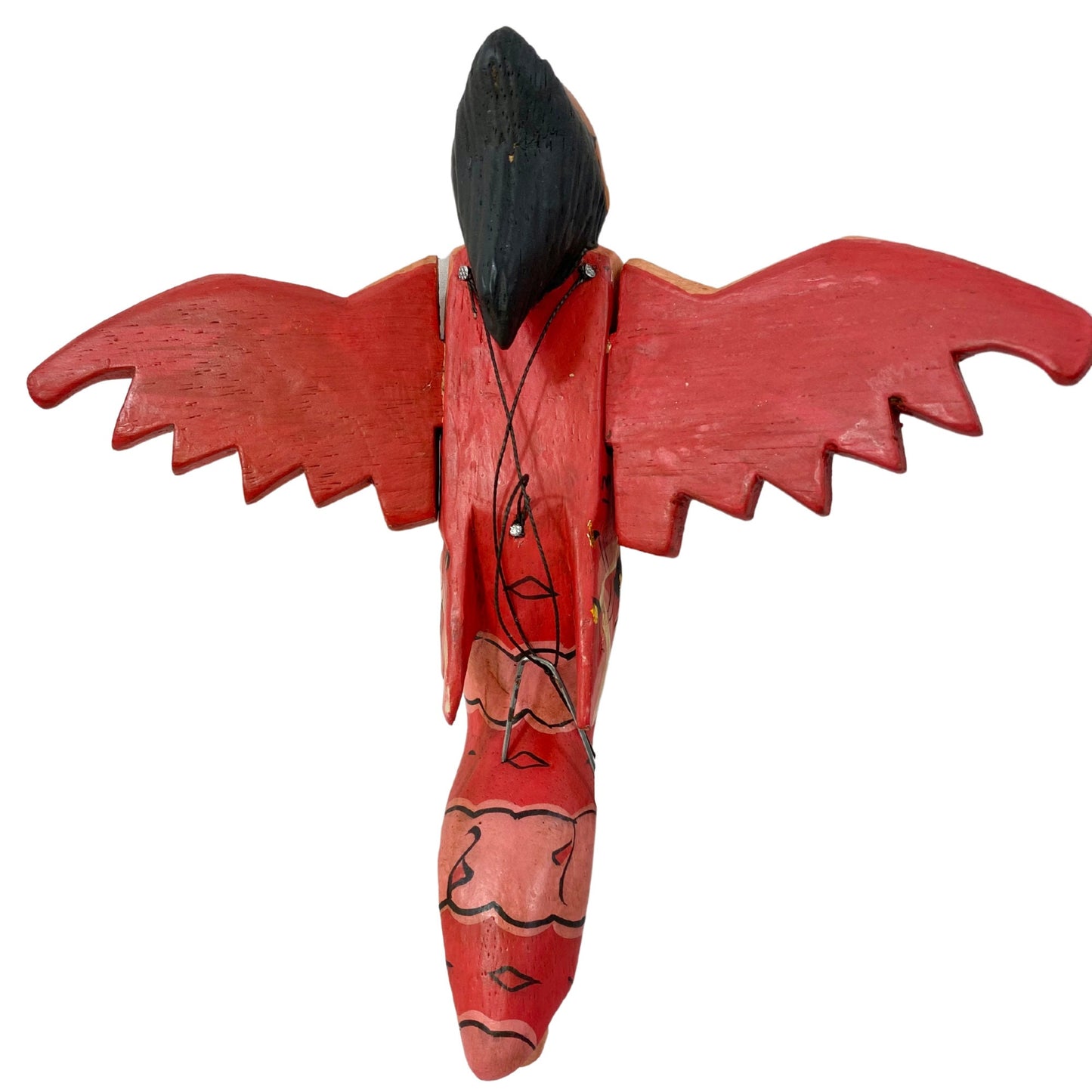 Flying Winged Dewi Sri Goddess Mobile Spiritchaser Crib Angel Balinese Folk art Carved Wood Bali art red 8"