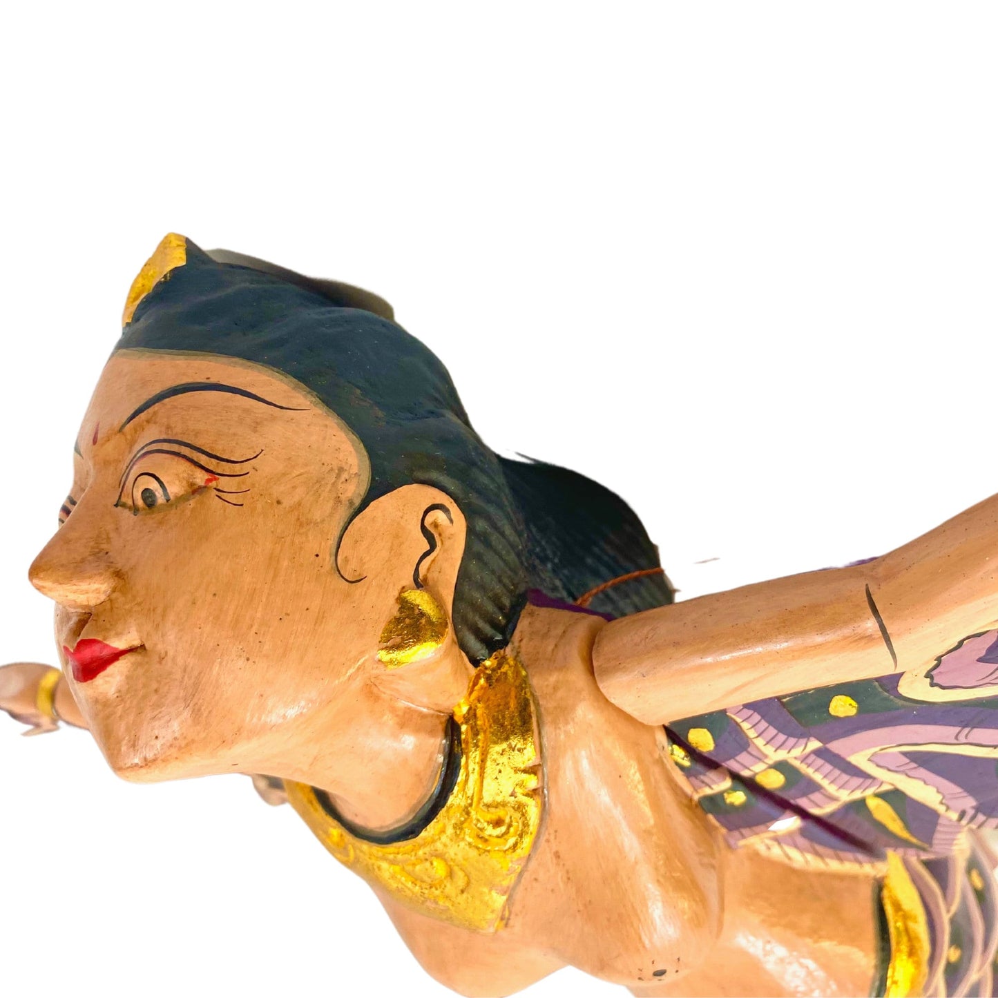 Bali Winged Mermaid Goddess Mobile, Demon Chaser Cradle Guardian, Hand Carved Wood, Balinese Folk art Purple 16" - Acadia World Traders