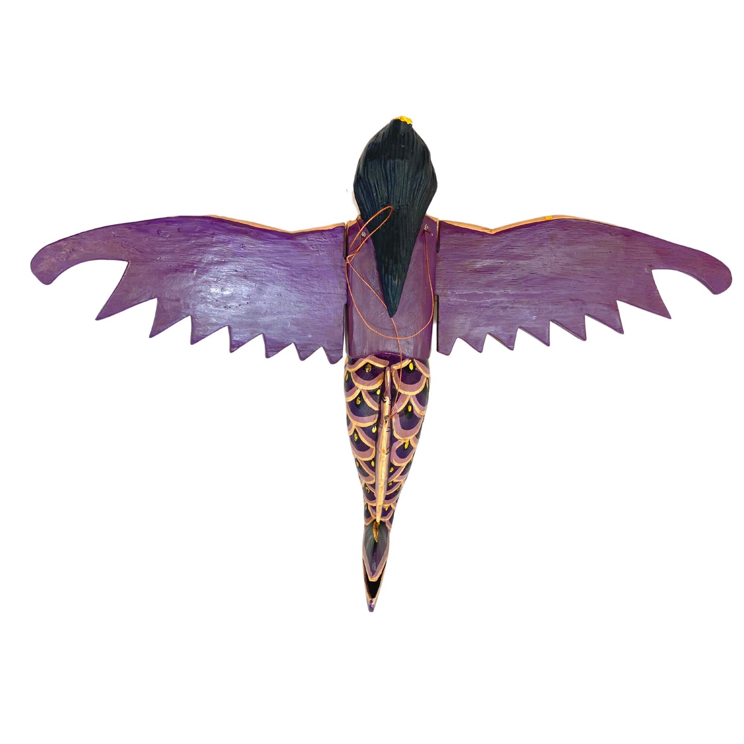 Bali Winged Mermaid Goddess Mobile, Demon Chaser Cradle Guardian, Hand Carved Wood, Balinese Folk art Purple 16" - Acadia World Traders