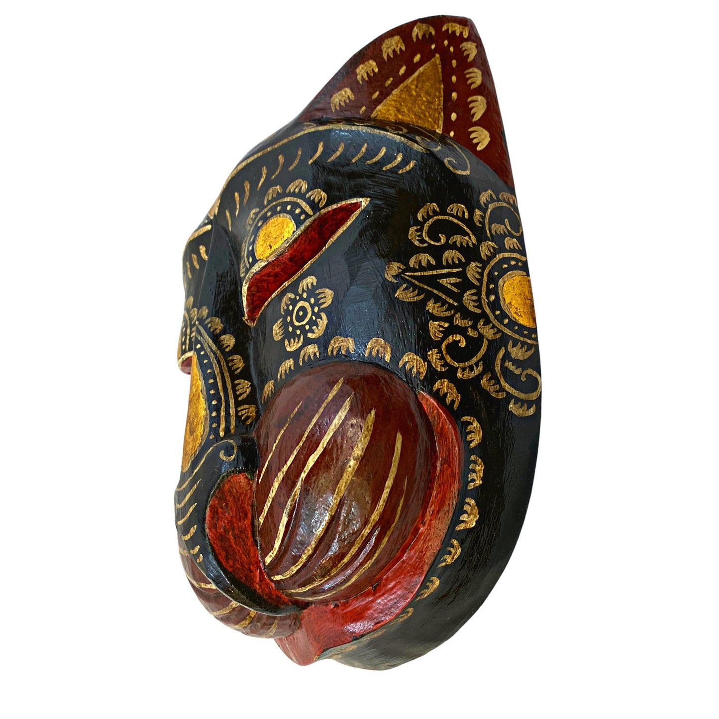 Balinese Black Cat Mask Kitty Tattoo Feline Drama Mask Bali folk Art hand carved wooden wall decor Wood Carving cat lover gift