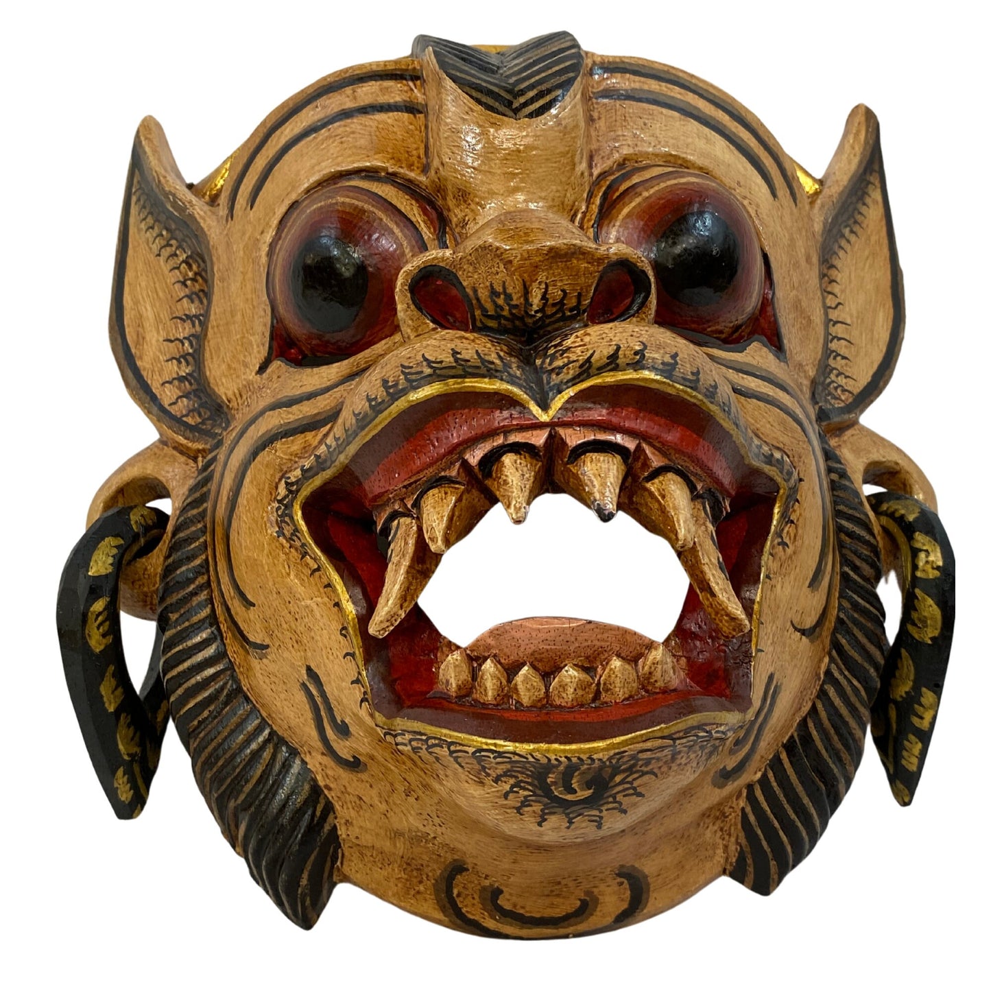 Balinese Mask White Monkey Fangs soldier Mask Demon Deity Bali Folk Art Polychrome Hand carved wooden Mask Wall decor