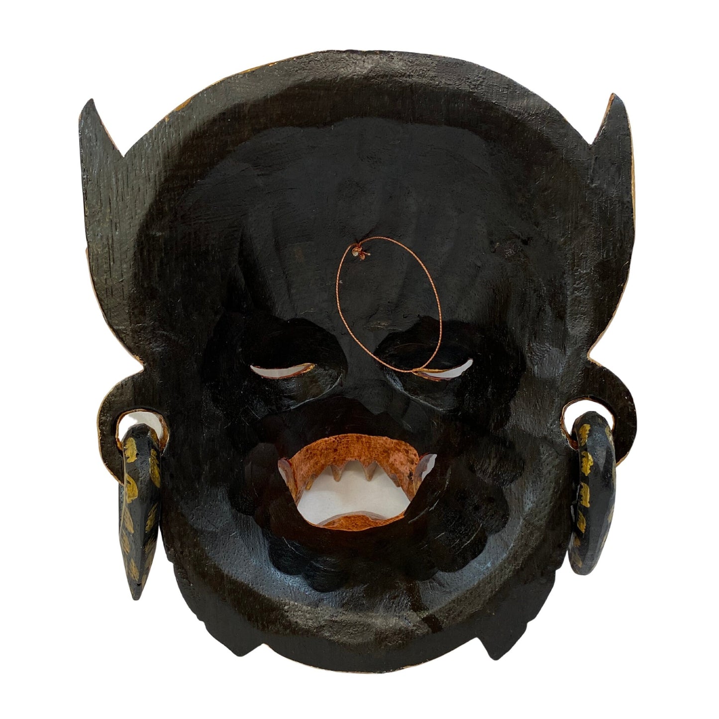 Balinese Mask White Monkey Fangs soldier Mask Demon Deity Bali Folk Art Polychrome Hand carved wooden Mask Wall decor