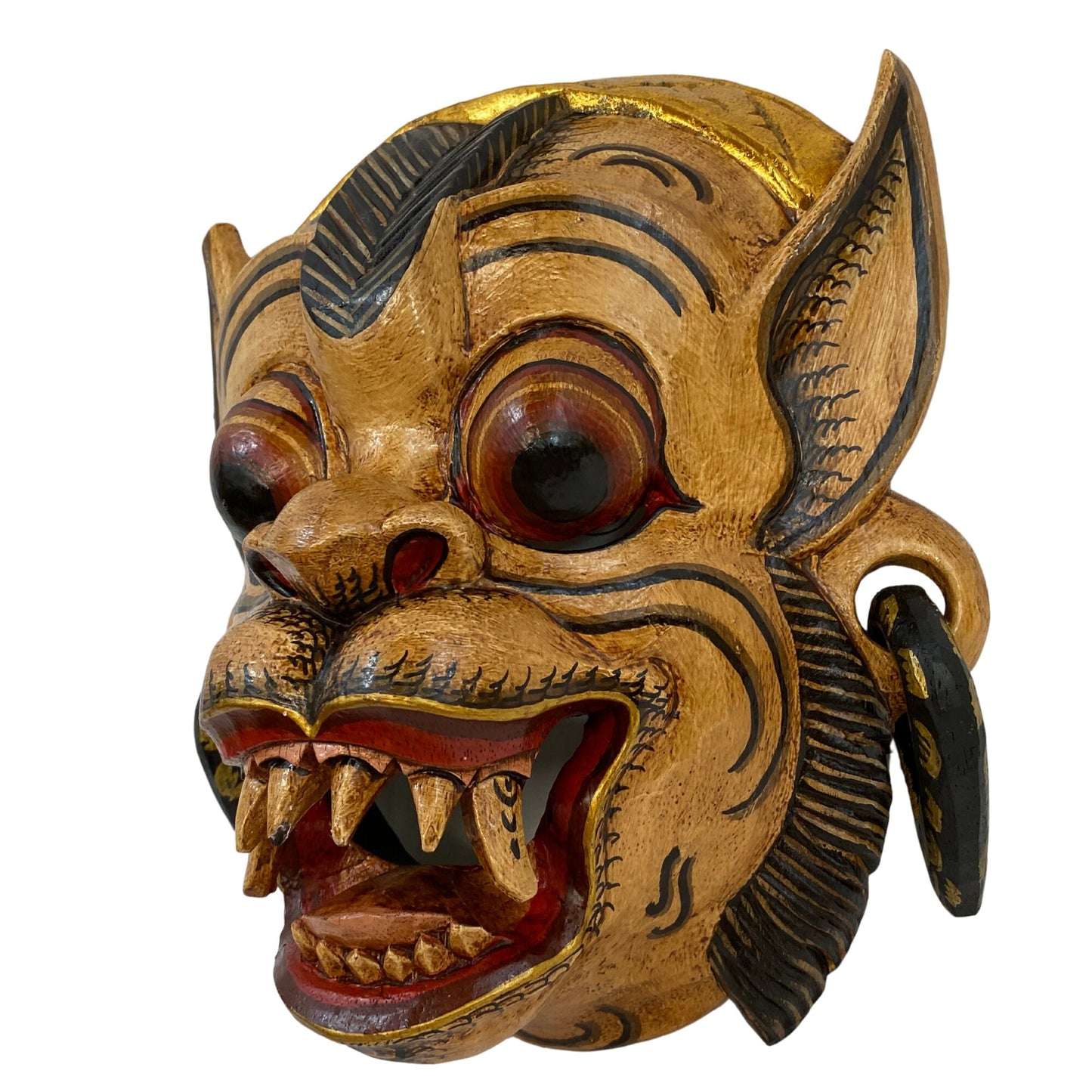 Balinese Mask White Monkey Fangs soldier Mask Demon Deity Bali Folk Art Polychrome Hand carved wooden Mask Wall decor