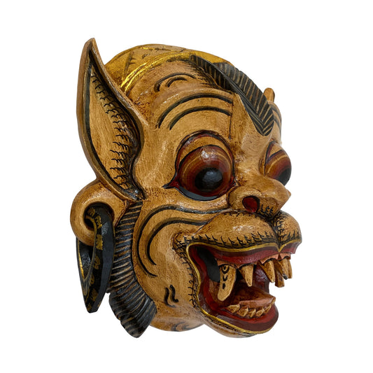 Balinese Mask White Monkey Fangs soldier Mask  Demon Deity Bali Folk Art Polychrome Hand carved wooden Mask Wall decor