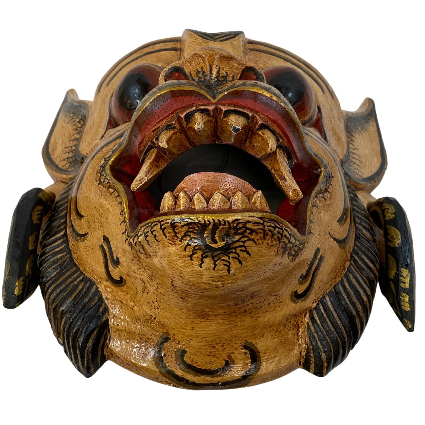 Balinese Mask White Monkey Fangs soldier Mask Demon Deity Bali Folk Art Polychrome Hand carved wooden Mask Wall decor