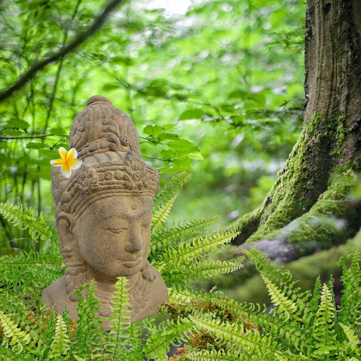 Dewi Sri Goddess Stone Garden Statue Fertility Rice Goddess Bust handmade Cast concrete Garden statuary Sculpture Balinese Art