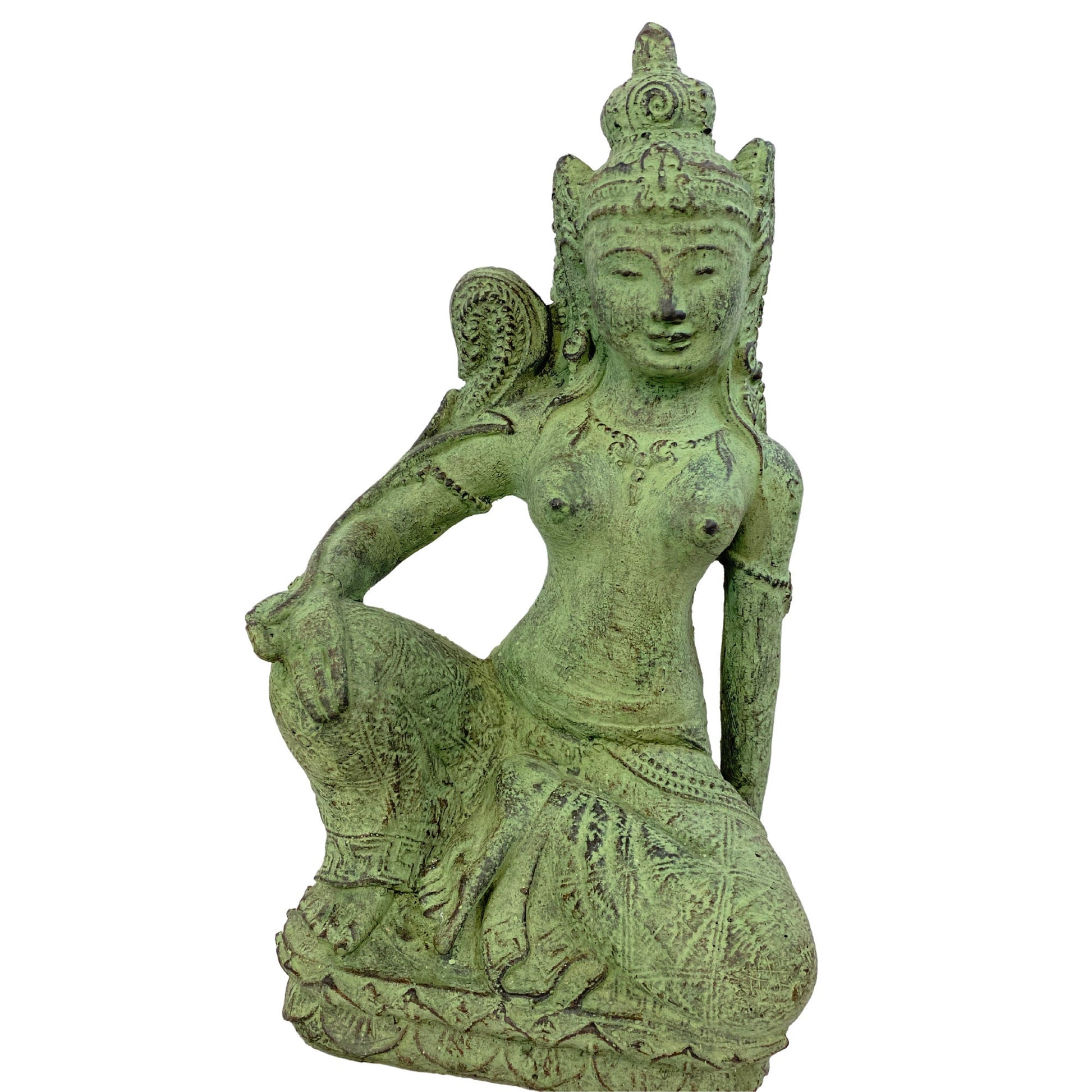 Dewi Sri Goddess Garden Statue Mother Goddess Abundance Fertility Sculpture Balinese hindu Art cast resin stone handcrafted Yard Decor green - Acadia World Traders