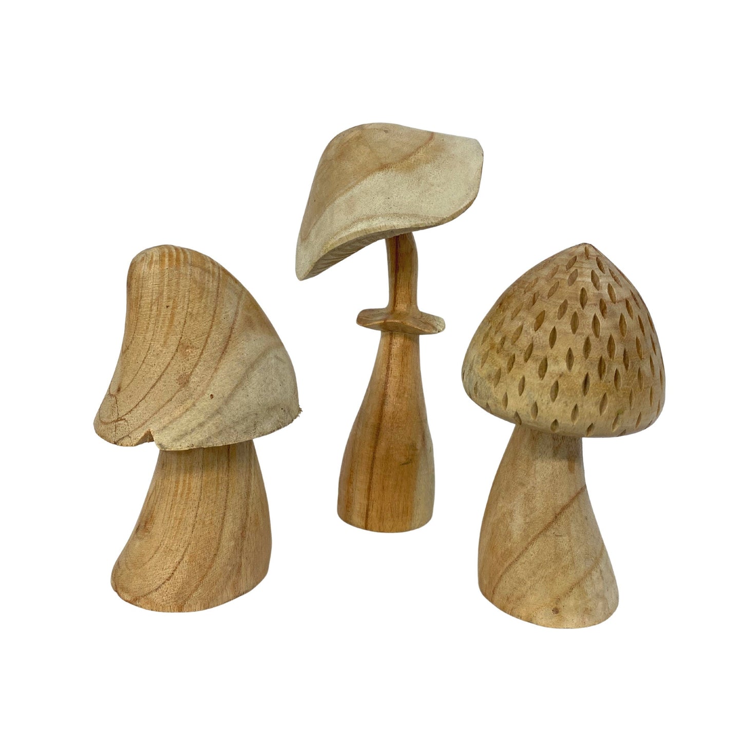 Magic Bali Mushroom Hand Carved Wood statue Set of 3 toadstool hand carved Fungi Toadstool Wood carving sculpture Nature Decor - Acadia World Traders