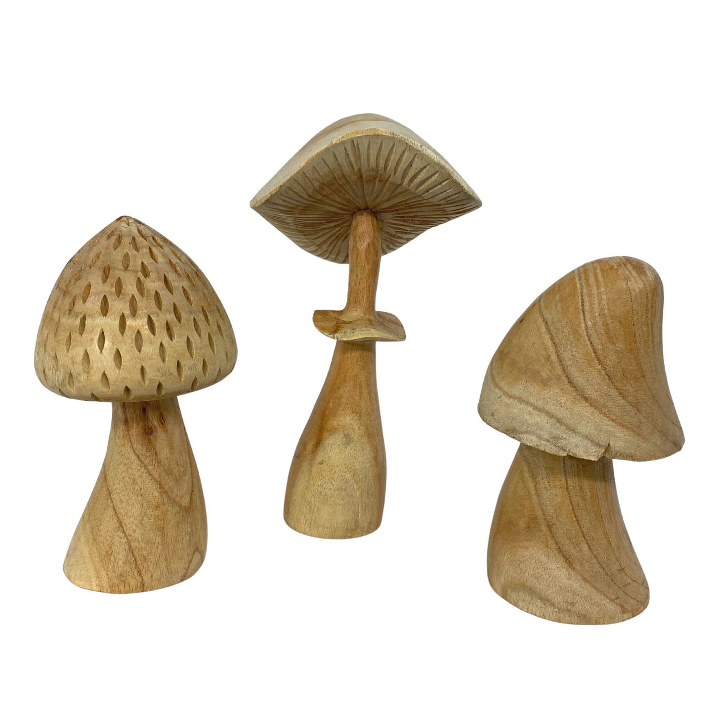 Magic Bali Mushroom Hand Carved Wood statue Set of 3 toadstool hand carved Fungi Toadstool Wood carving sculpture Nature Decor - Acadia World Traders