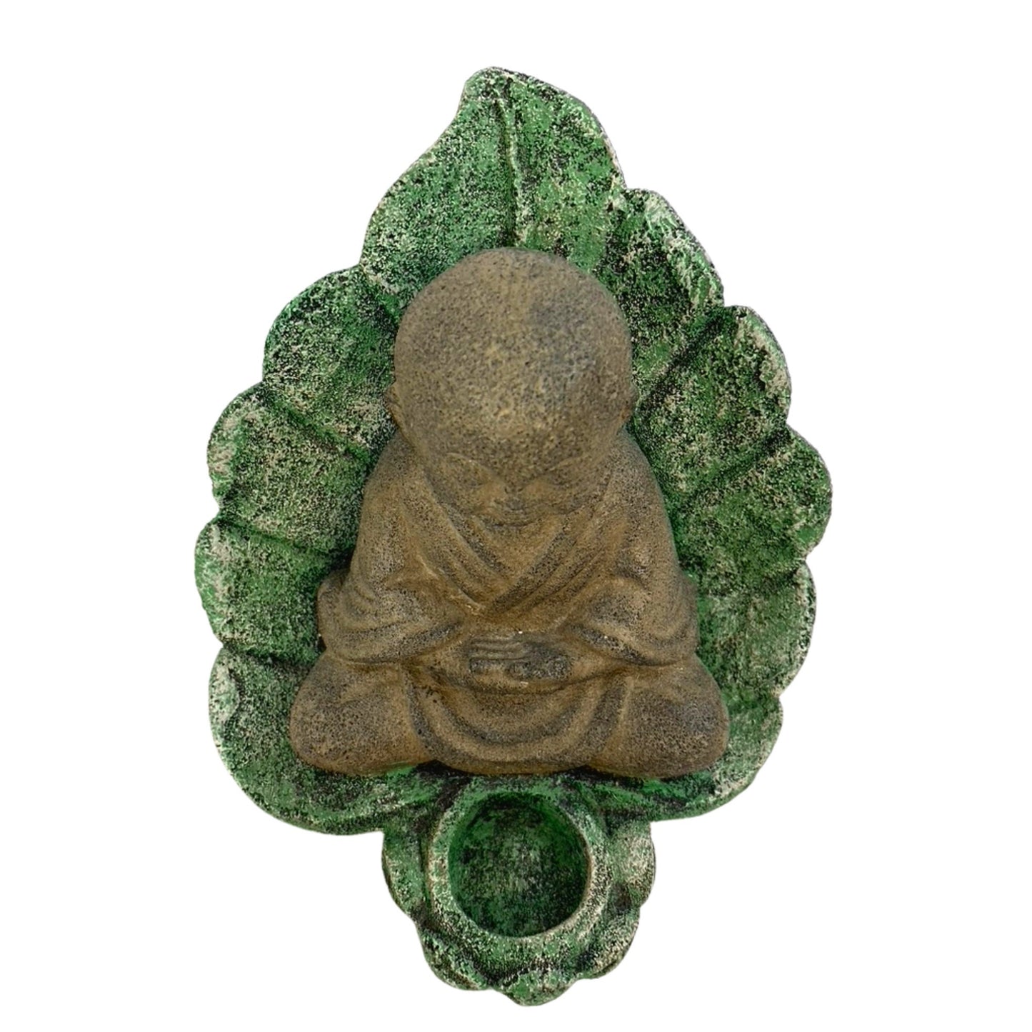 Little Namaste' Buddha Statue Candle holder cone incense holder Shaolin Monk Garden art cast LAVA STONE Asian yard Decor - Acadia World Traders