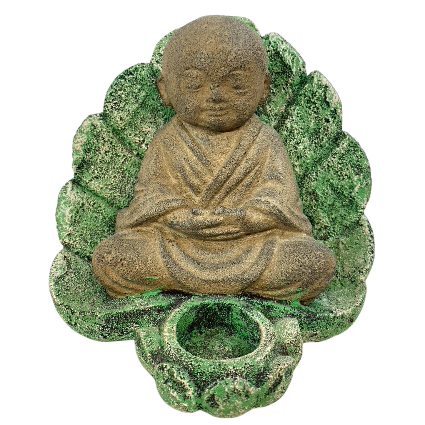 Little Namaste' Buddha Statue Candle holder cone incense holder Shaolin Monk Garden art cast LAVA STONE Asian yard Decor - Acadia World Traders