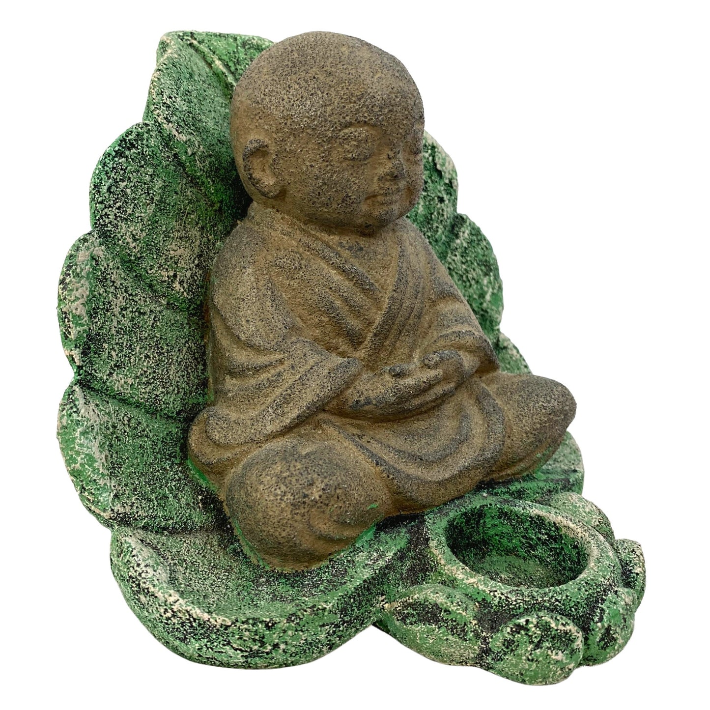 Little Namaste' Buddha Statue Candle holder cone incense holder Shaolin Monk Garden art cast LAVA STONE Asian yard Decor - Acadia World Traders