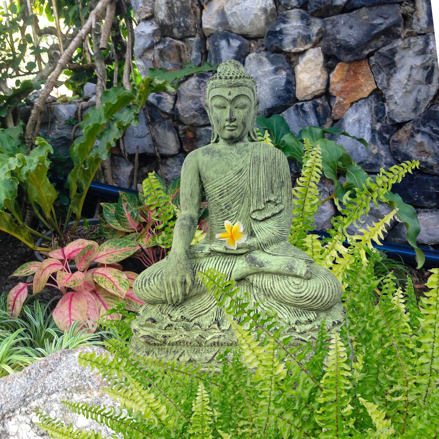 Meditating Buddha Garden Statue Calling the Earth to Witness cast RESIN stone Bali Yard Art Sculpture handmade Balinese Home Garden Decor - Acadia World Traders