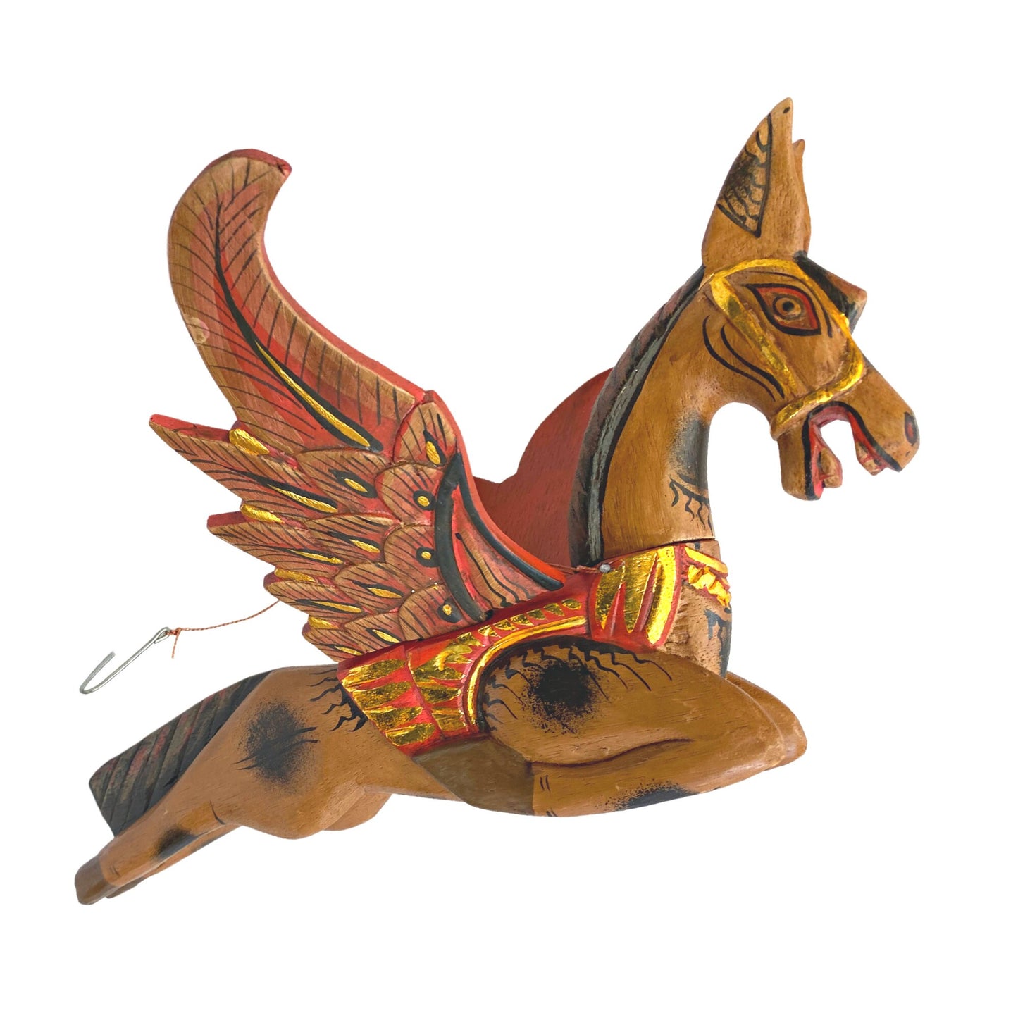 Winged Pegasus Flying Horse Mobile Crib Guardian Spiritchaser Hand Carved wood Bali Folk Art Boho Eclectic Decor