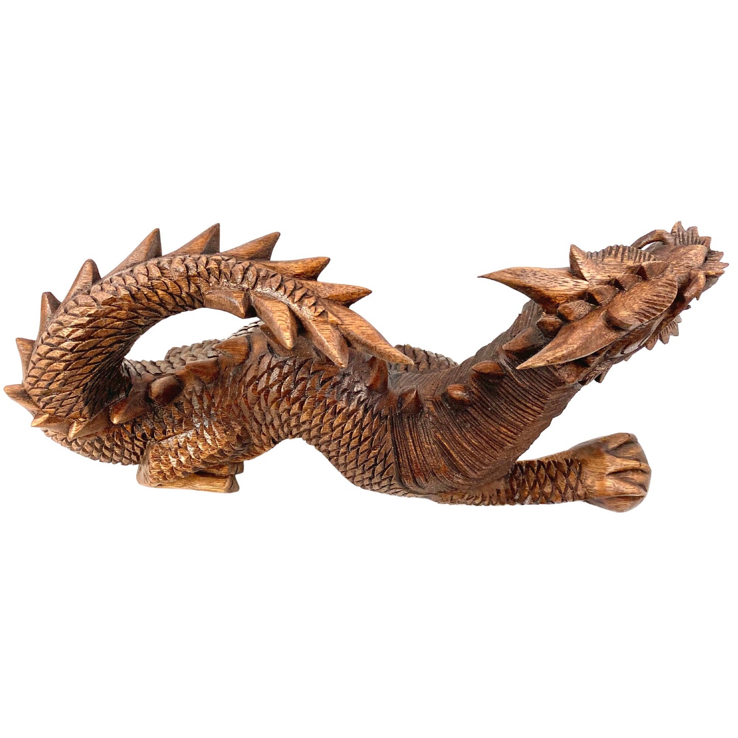 Asian Dragon Naga with Wishing Pearl Statue hand carved Suar wood Sculpture Indonesian Balinese Art Prosperity Abundance