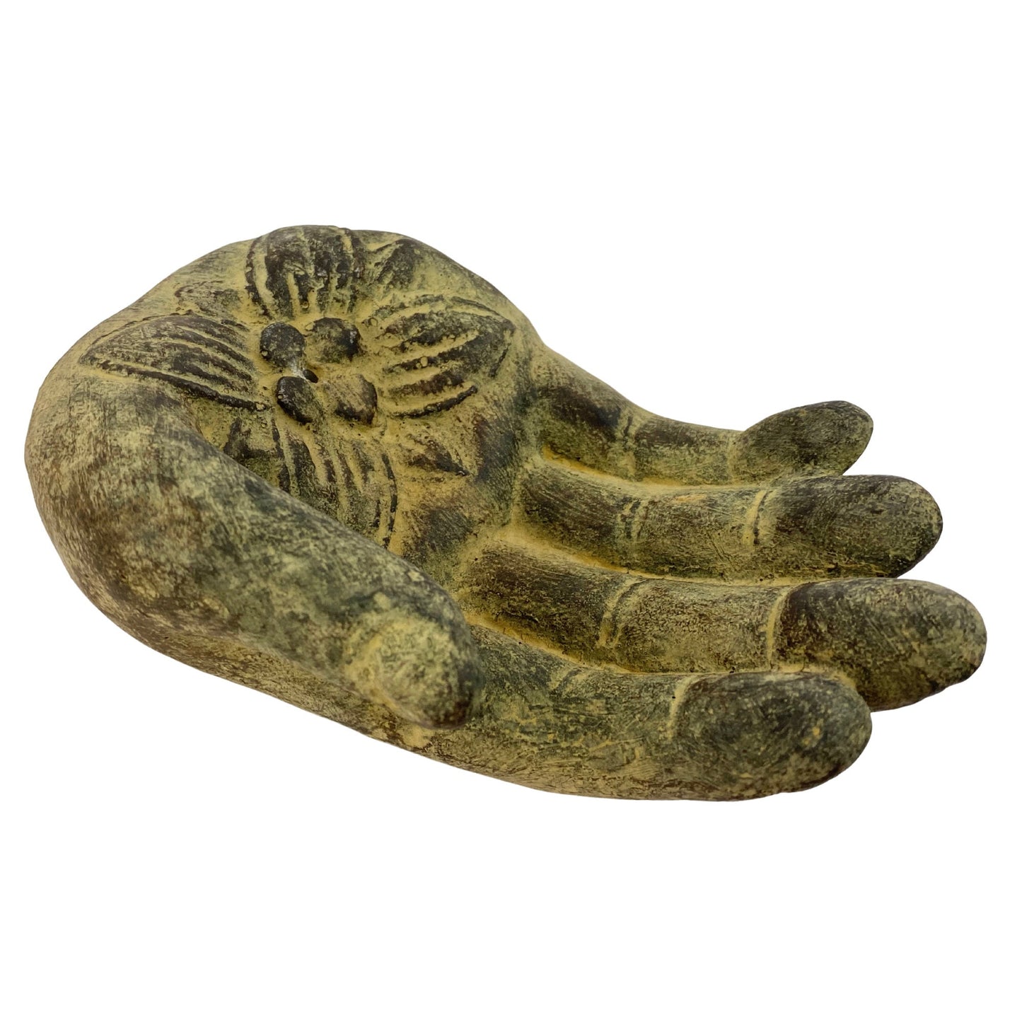 Hamsa Hand Incense Burner Mudra Hand Statue ash catcher Offering bowl crystal dish cast Lava stone Hamsa hand - Acadia World Traders