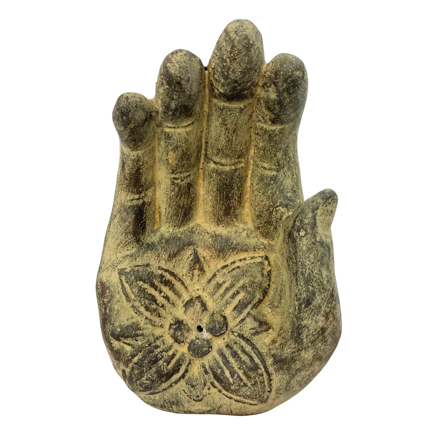 Hamsa Hand Incense Burner Mudra Hand Statue ash catcher Offering bowl crystal dish cast Lava stone Hamsa hand - Acadia World Traders
