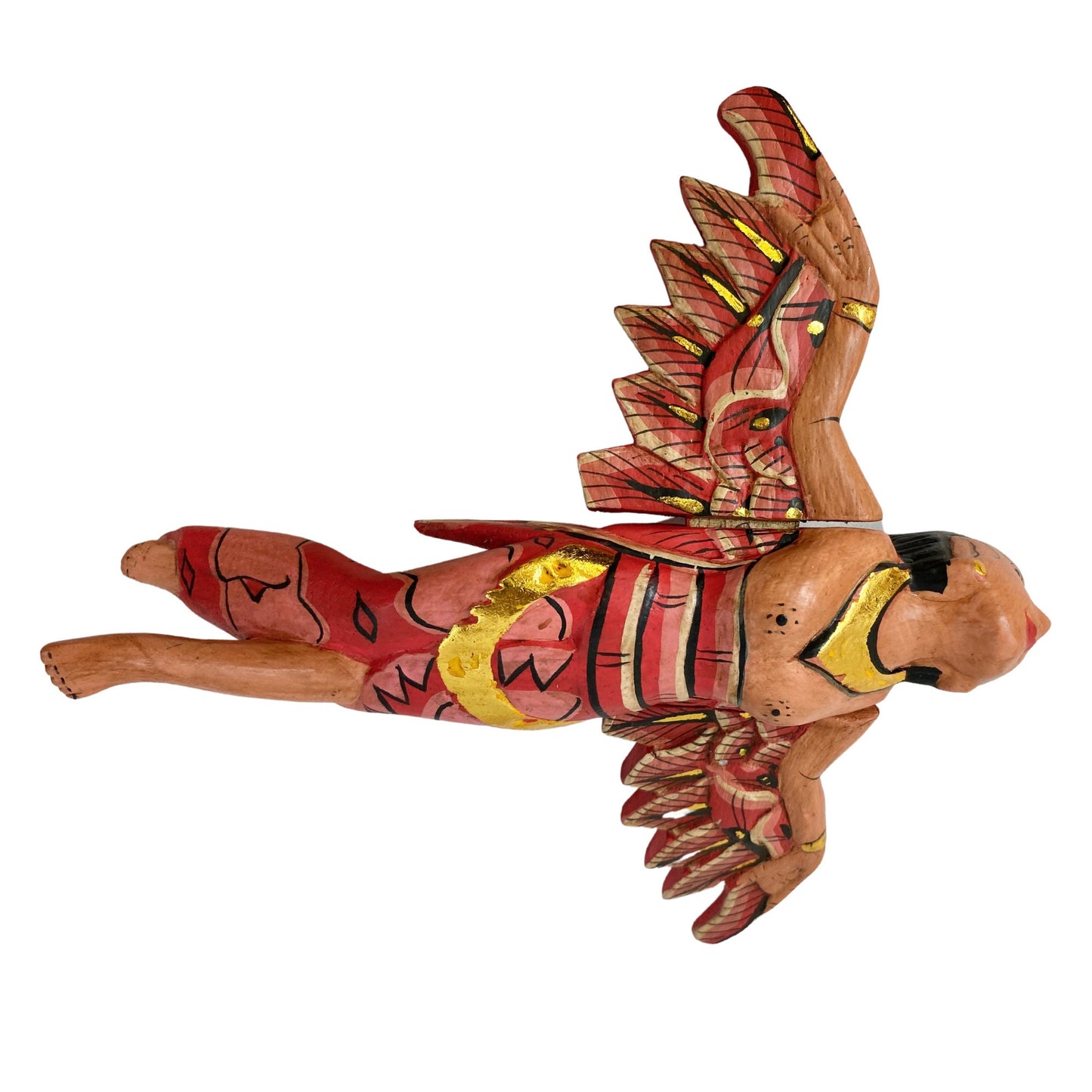 Flying Winged Dewi Sri Goddess Mobile Spiritchaser Crib Angel Balinese Folk art Carved Wood Bali art red 8"