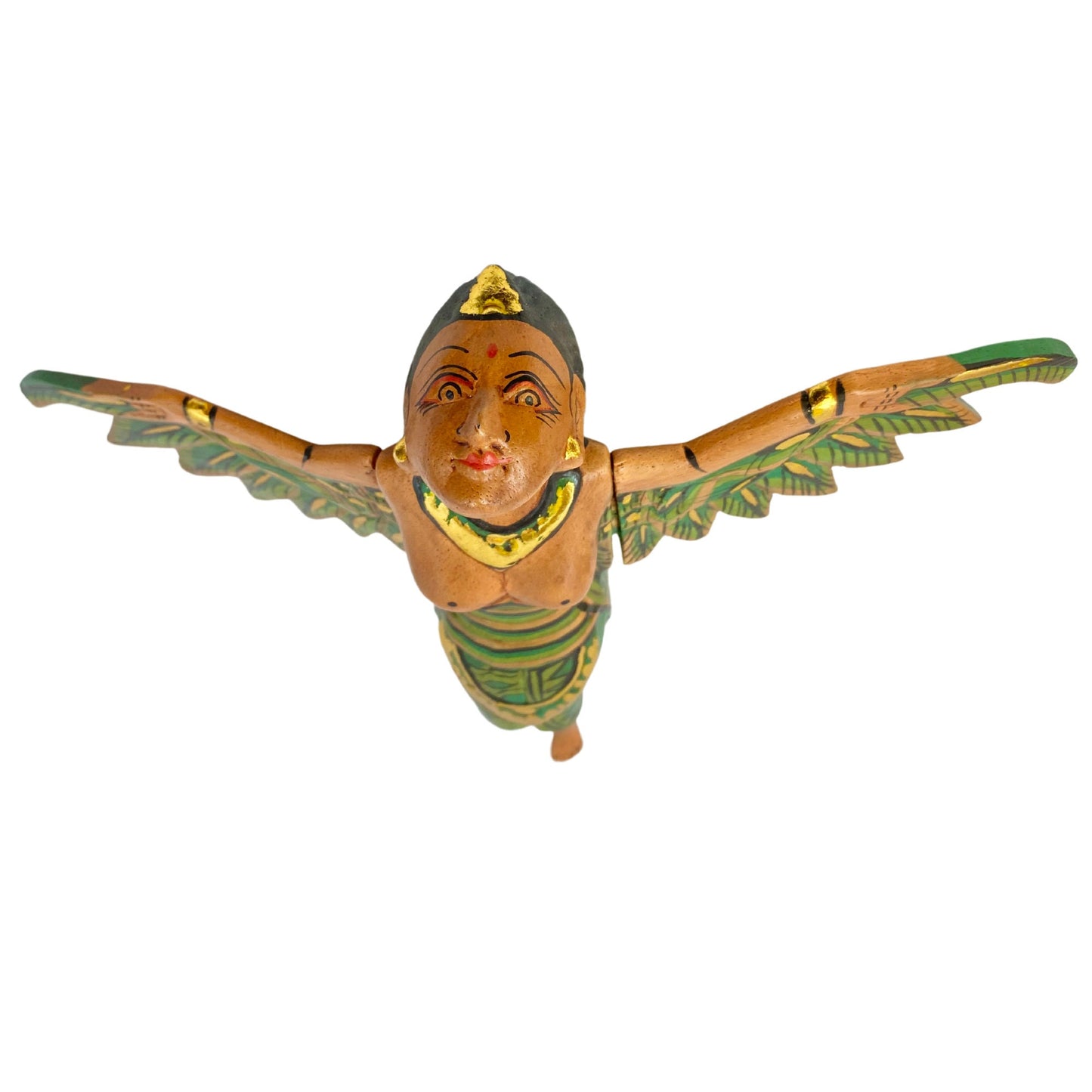 Flying Winged Dewi Sri Goddess Mobile Spirit chaser Crib Guardian Carved Wood Balinese Folk art Green 8"