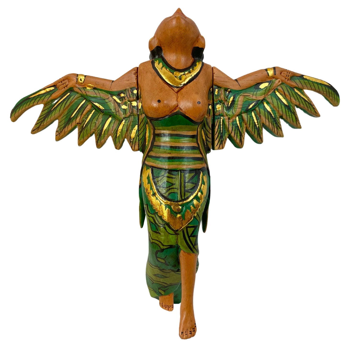 Flying Winged Dewi Sri Goddess Mobile Spirit chaser Crib Guardian Carved Wood Balinese Folk art Green 8"