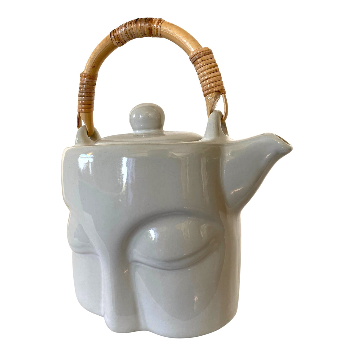 Handmade Buddha Eyes Teapot: White Glazed Ceramic Pottery, Bali Art