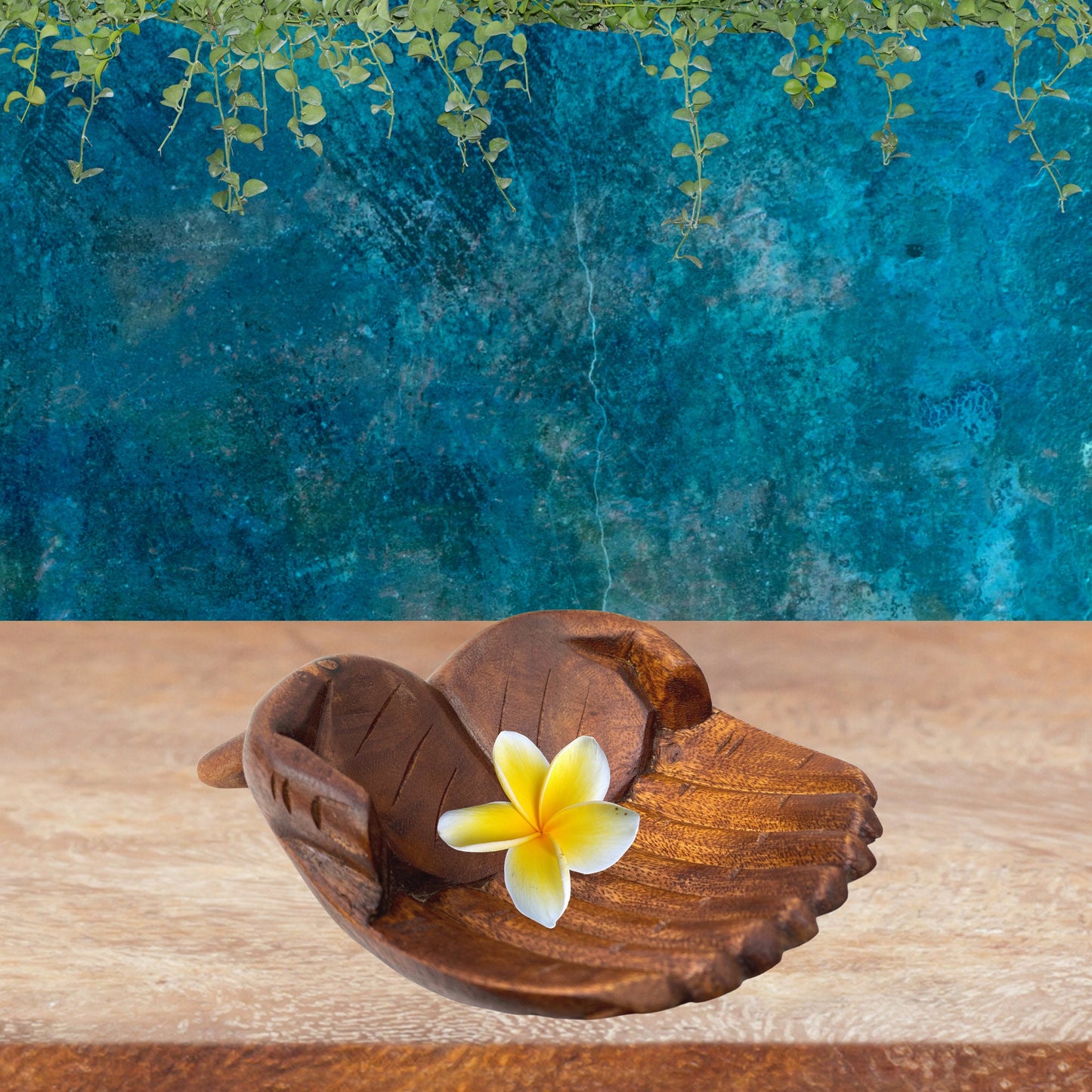 Buddha Mudra Hands Bowl: Hand Carved Wood Jewelry Dish, Bali Art