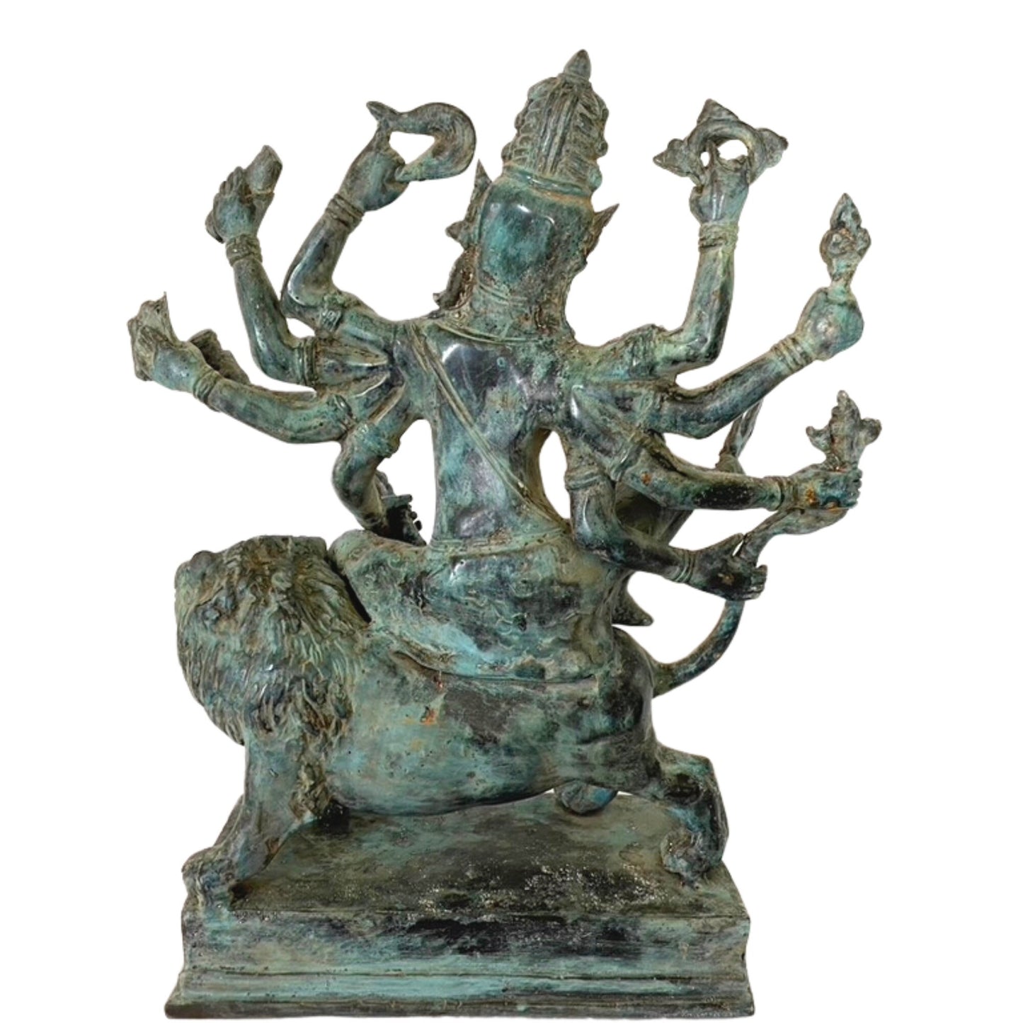 Devi Durga Shakti Sculpture Warrior Hindu Mother Goddess Mahadevi Mounted Upon Lion Statue Cast Bronze Sculpture Bali Art Shaktism Tantra