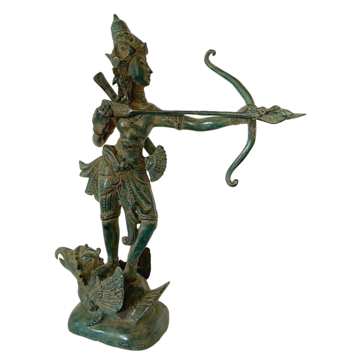 Vintage Bronze Lord Rama with Bow Sculpture Upon Garuda, Incarnation of Vishnu Balinese Hindu art Lost Wax sculpture