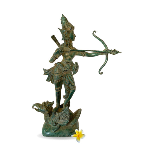 Vintage Bronze Lord Rama with Bow Sculpture Upon Garuda, Incarnation of Vishnu Balinese Hindu art Lost Wax sculpture