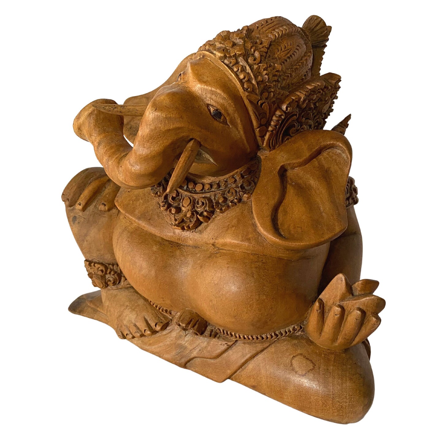 Ganapati Ganesha Wood Carving Statue: Balinese Art Hand Carved Sculpture, Remover of Obstacles