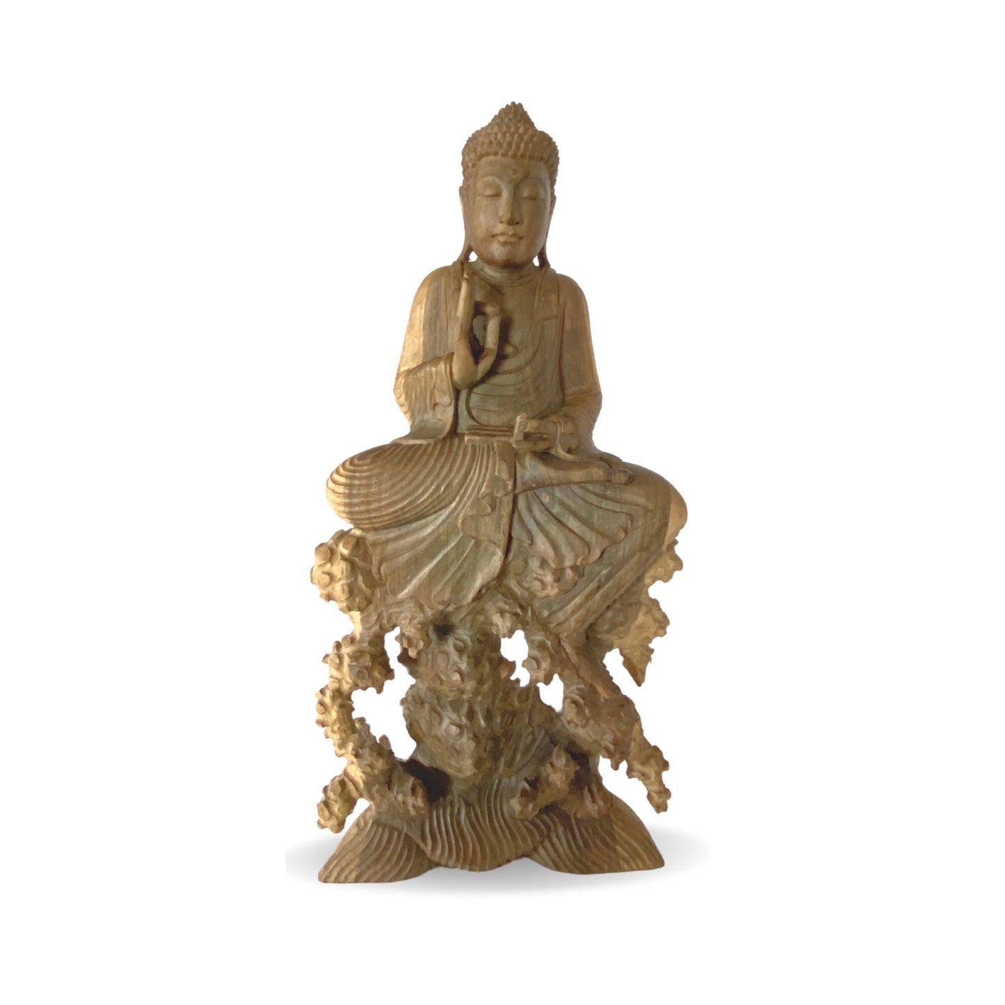 Meditating No Fear Buddha Sculpture Abhaya Mudra Statue Balinese Art Hand Carved Wood carving Eclectic Asian Decor