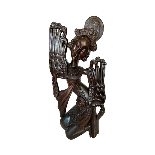 Vintage Balinese Wood Carving Legong Cendrawasih Dancer Sculpture Hand Carved Sono Wood Statue Bali Art Deco ooak