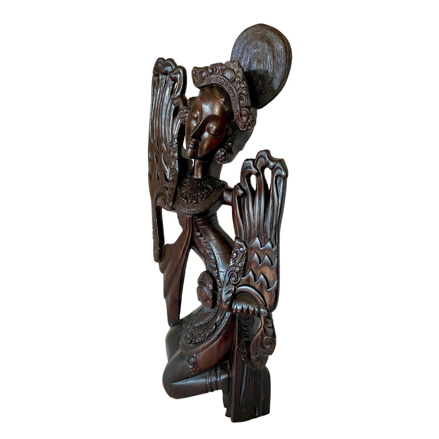 Vintage Balinese Wood Carving Legong Cendrawasih Dancer Sculpture Hand Carved Sono Wood Statue Bali Art Deco ooak