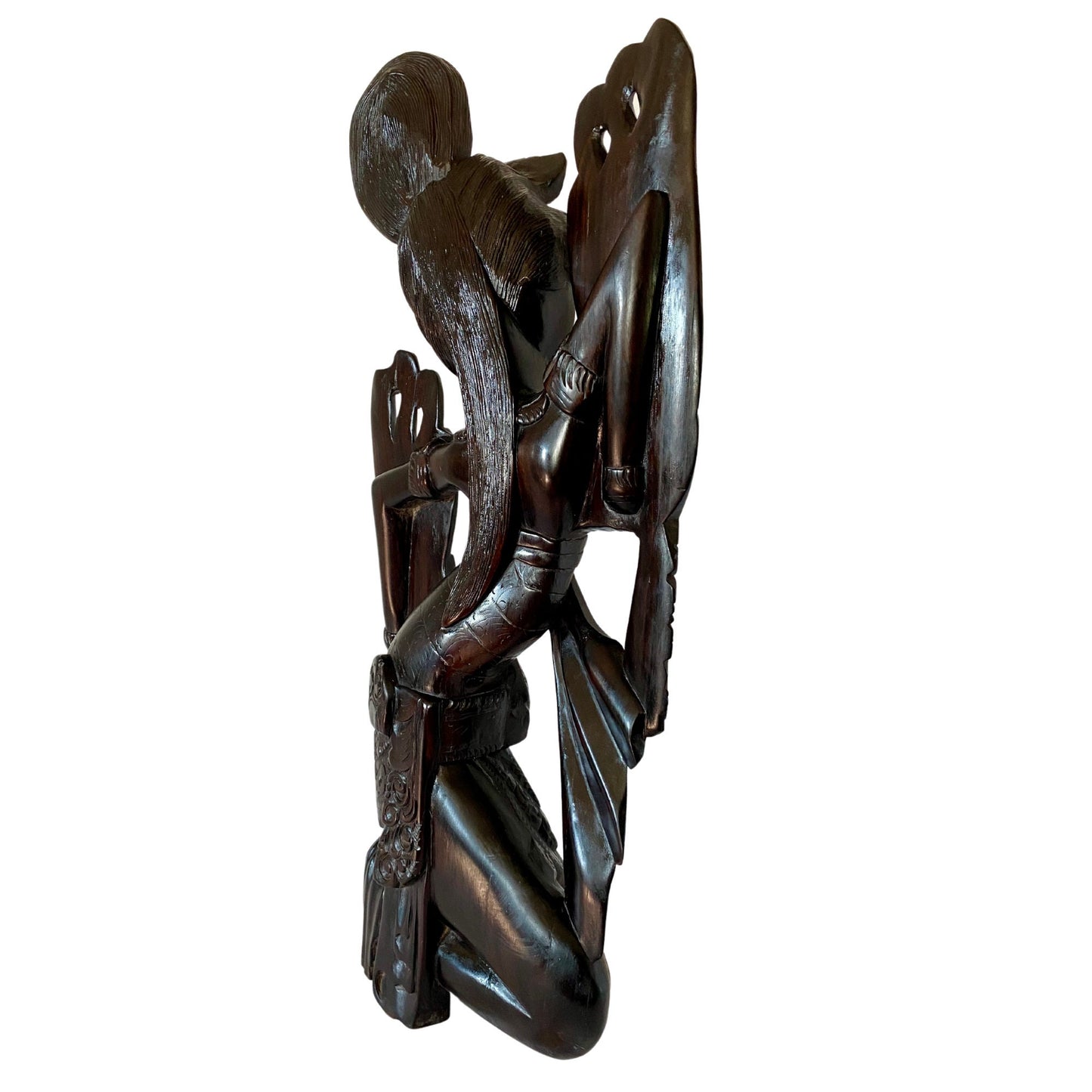 Vintage Balinese Wood Carving Legong Cendrawasih Dancer Sculpture Hand Carved Sono Wood Statue Bali Art Deco ooak