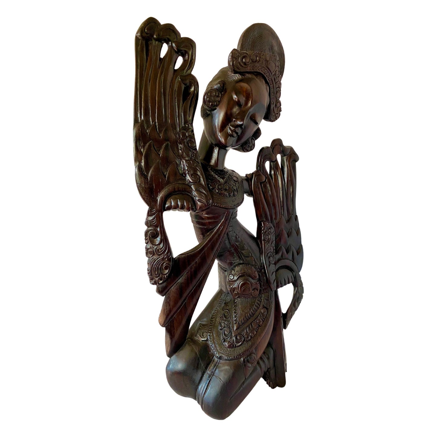 Vintage Balinese Wood Carving Legong Cendrawasih Dancer Sculpture Hand Carved Sono Wood Statue Bali Art Deco ooak