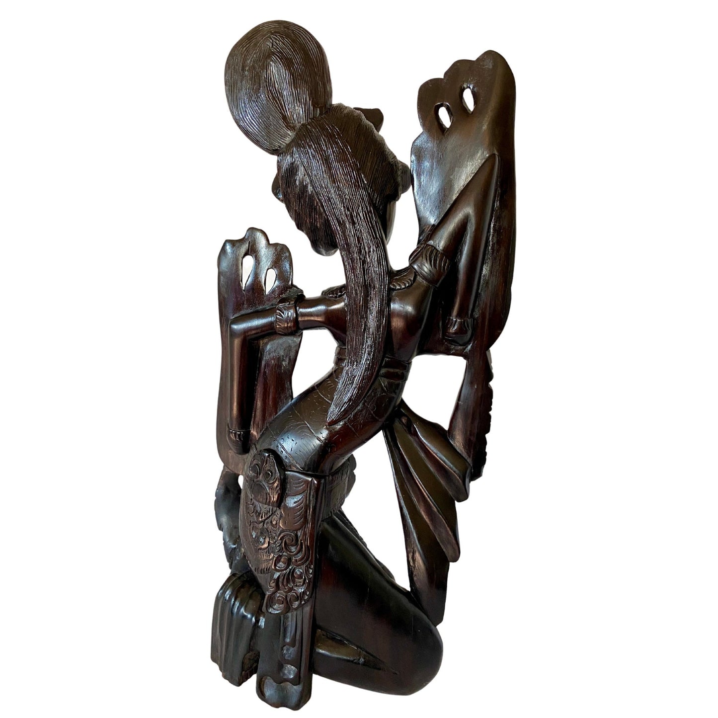 Vintage Balinese Wood Carving Legong Cendrawasih Dancer Sculpture Hand Carved Sono Wood Statue Bali Art Deco ooak