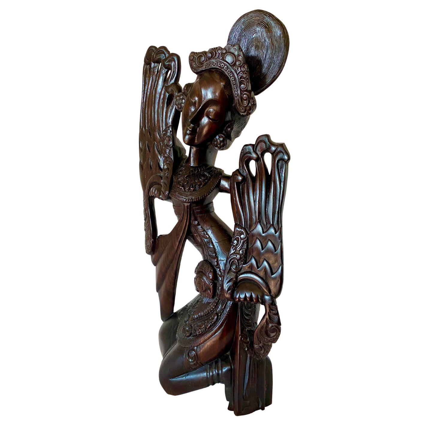 Vintage Balinese Wood Carving Legong Cendrawasih Dancer Sculpture Hand Carved Sono Wood Statue Bali Art Deco ooak