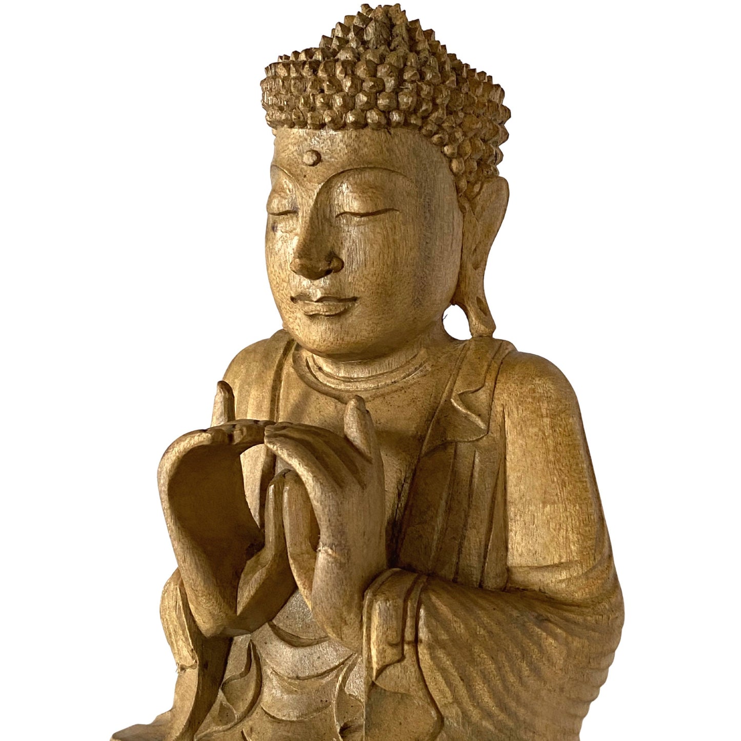 Hand Carved Wood Wishing Jewel Buddha Sculpture - Balinese Art Wood Carving Manidhari Mudra