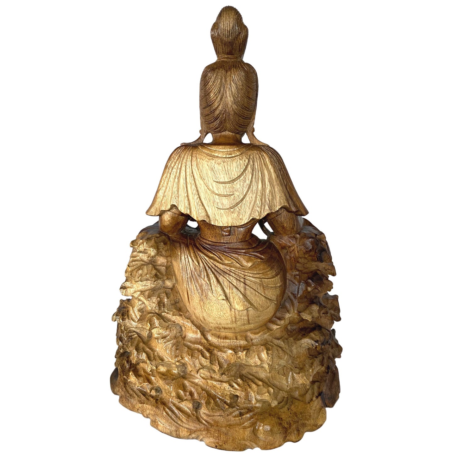 Seated Guanyin Sculpture Bodhisattva Goddess of Compassion Mercy Statue Hand Carved Wood Carving Asian Art Eclectic Decor