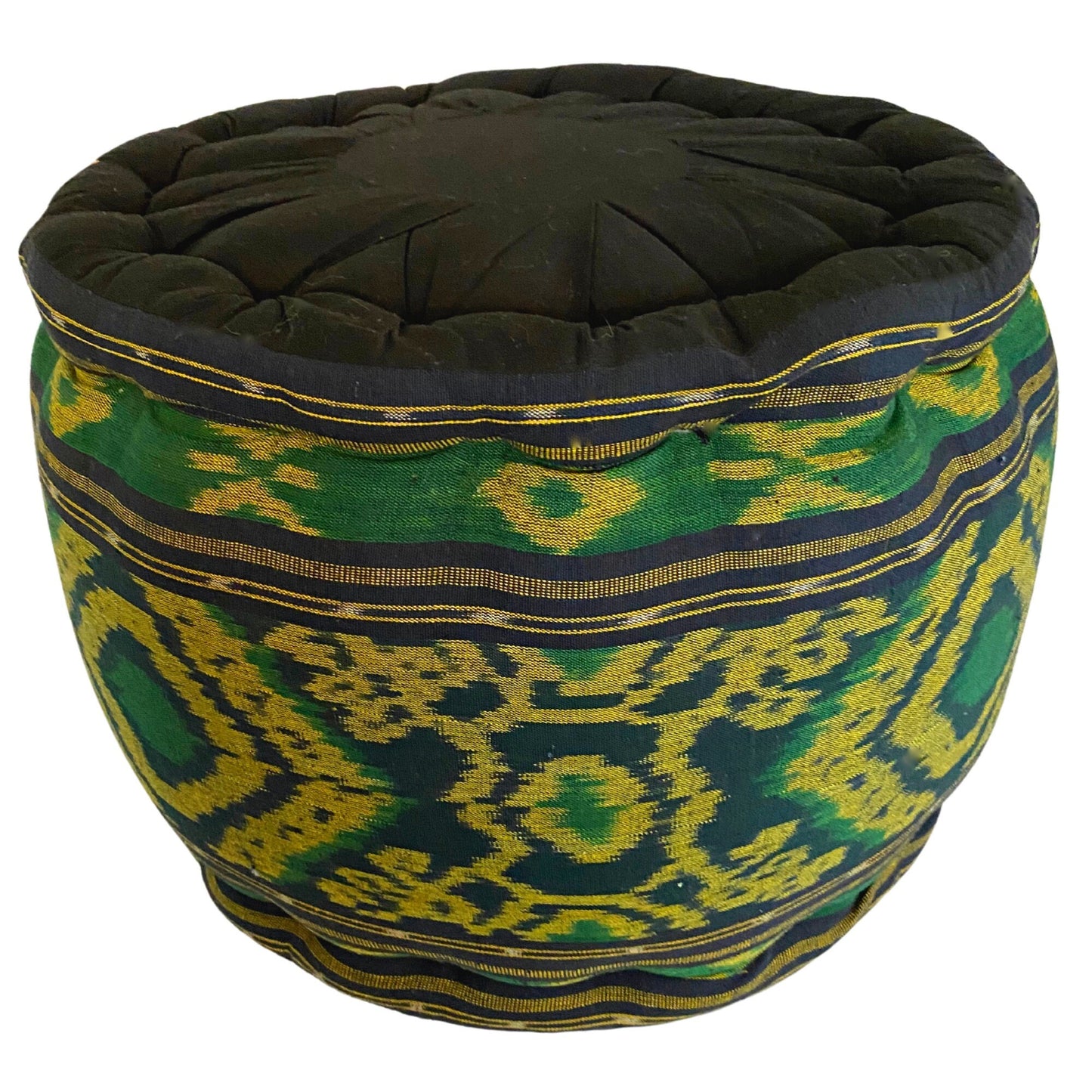 Ikat Floor Pillow Pouf Ottoman Cushion Hand woven Green Blue Balinese Textile Handcrafted Organic Kapok Bali Batik Boho decor