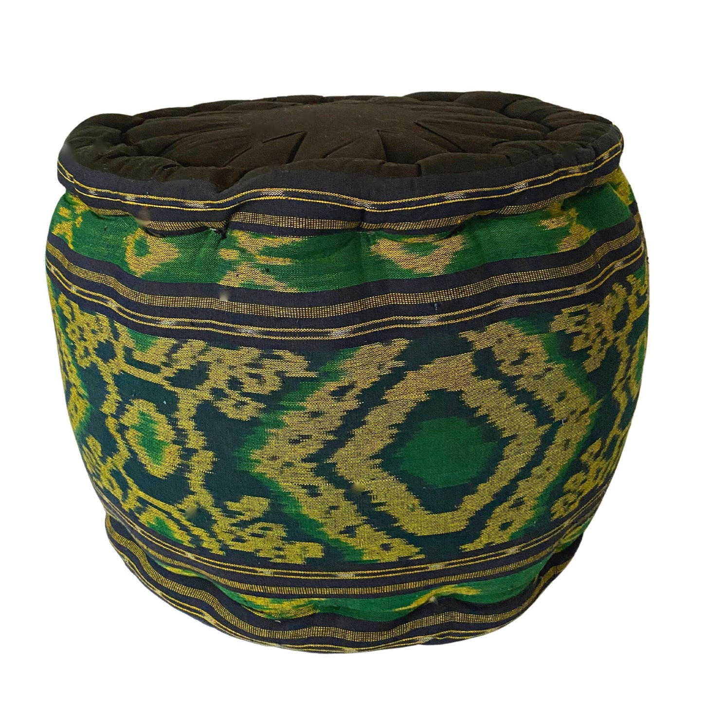 Ikat Floor Pillow Pouf Ottoman Cushion Hand woven Green Blue Balinese Textile Handcrafted Organic Kapok Bali Batik Boho decor