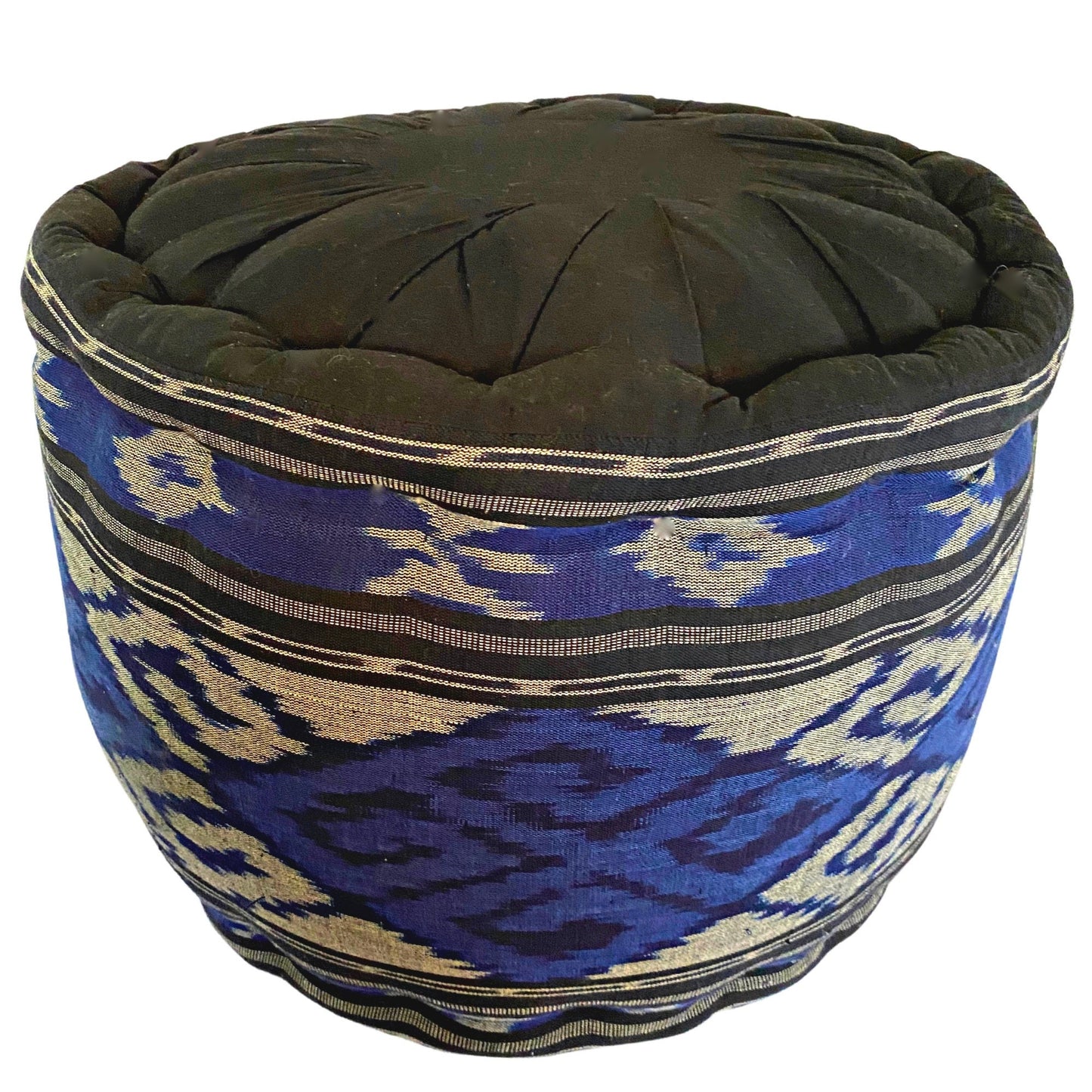 Ikat Floor Pillow Pouf Ottoman Cushion Hand woven Blue Balinese Textile Handcrafted Organic Kapok Bali Batik Boho decor