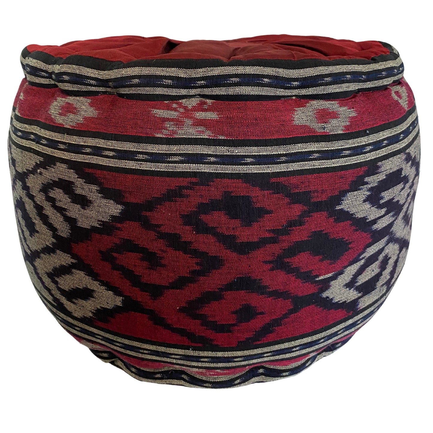 Ikat Floor Pillow Pouf Ottoman Cushion Hand woven Blue Burgundy Balinese Textile Handcrafted Organic Kapok Bali Batik Boho decor