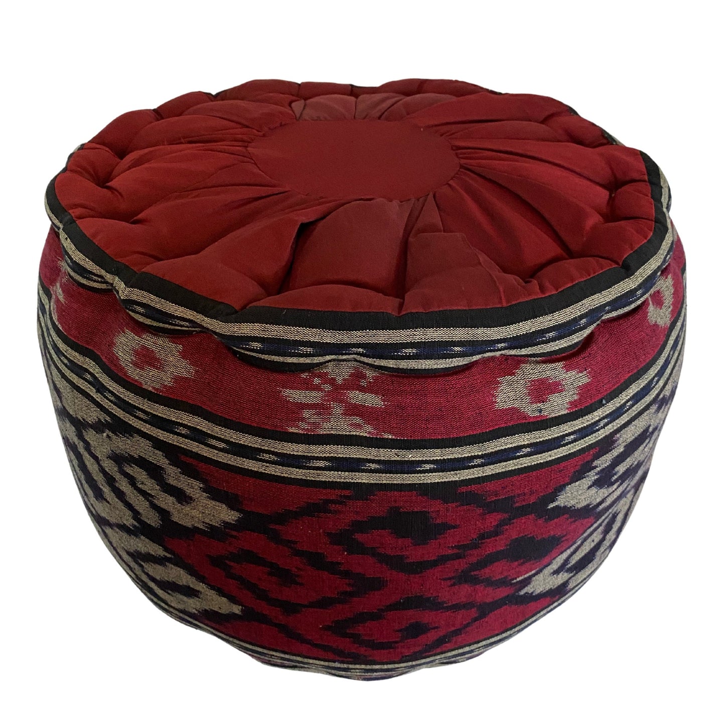 Ikat Floor Pillow Pouf Ottoman Cushion Hand woven Blue Burgundy Balinese Textile Handcrafted Organic Kapok Bali Batik Boho decor