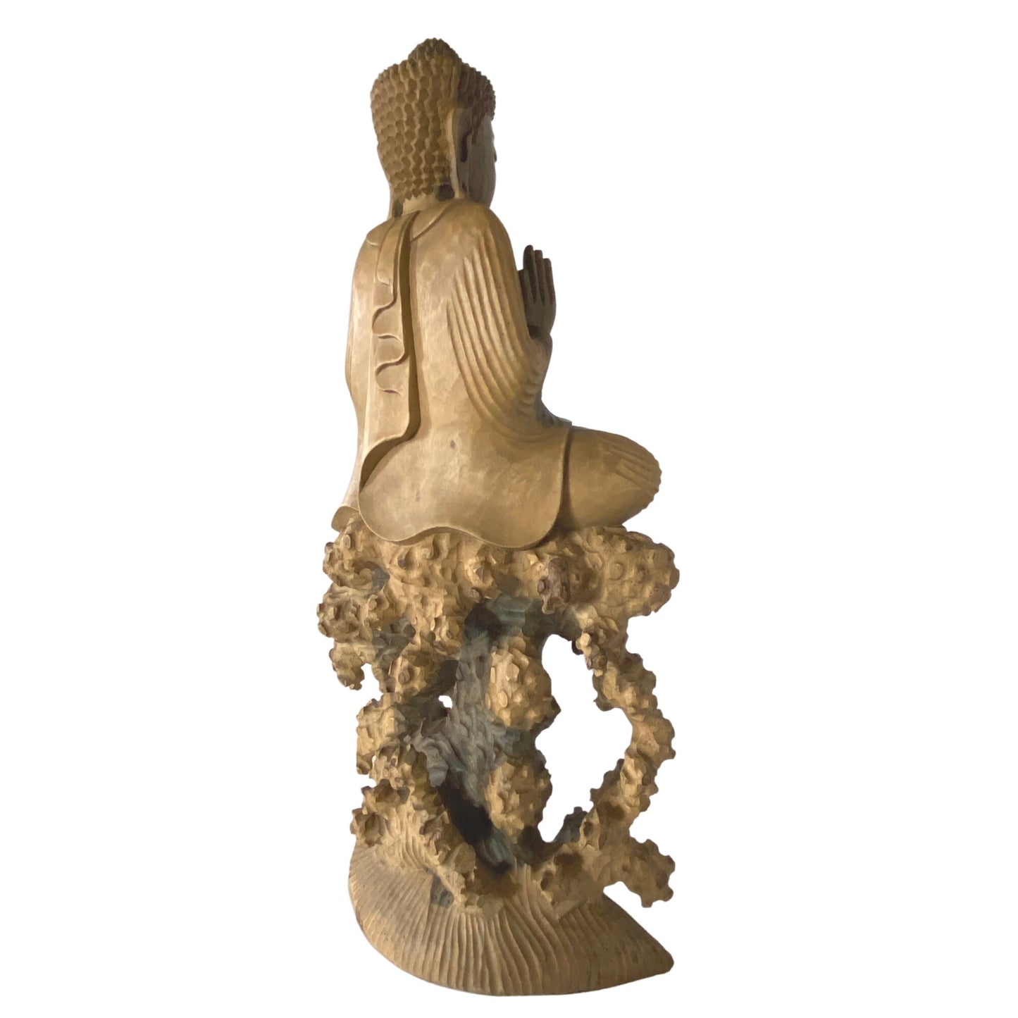 Meditating No Fear Buddha Sculpture Abhaya Mudra Statue Balinese Art Hand Carved Wood carving Eclectic Asian Decor