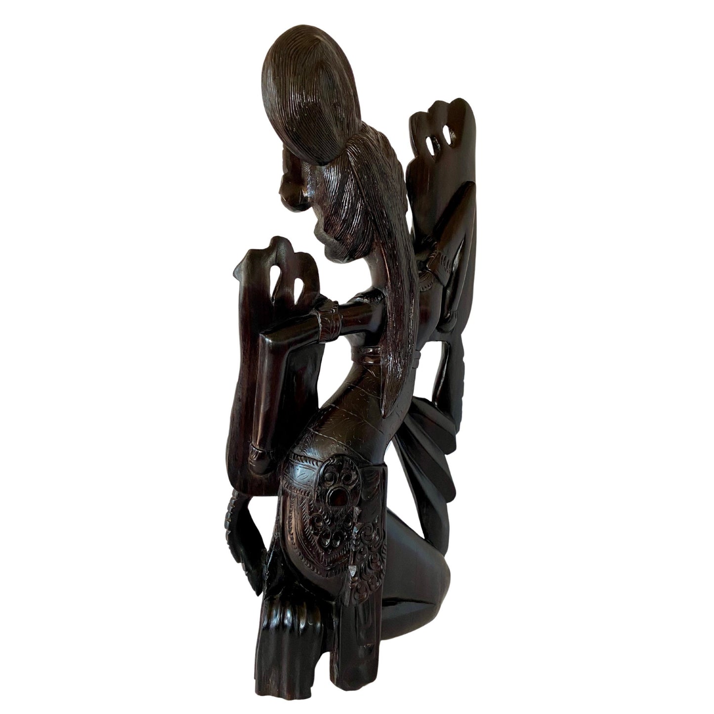 Vintage Balinese Wood Carving Legong Cendrawasih Dancer Sculpture Hand Carved Sono Wood Statue Bali Art Deco ooak